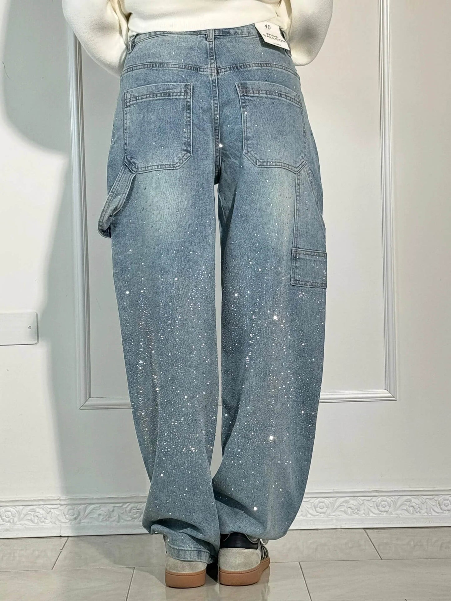 Glitter Baggy Jeans Vrouwen met High Waist