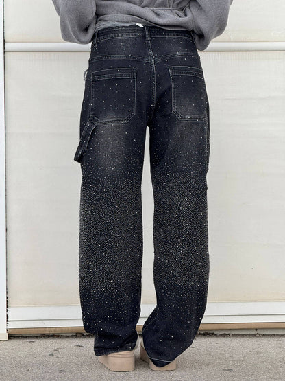 Glitter Baggy Jeans Vrouwen met High Waist
