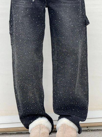 Glitter Baggy Jeans Vrouwen met High Waist