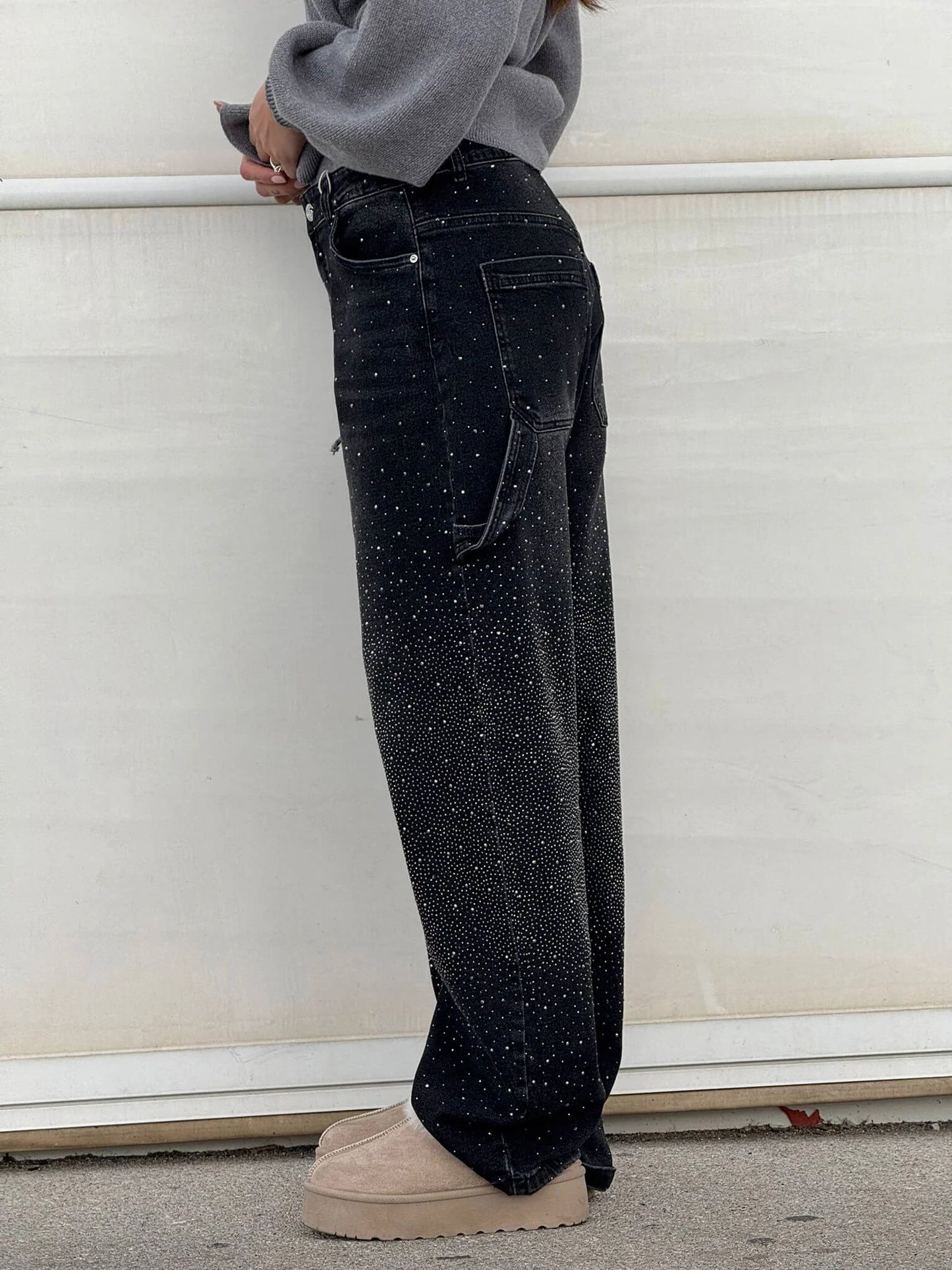 Glitter Baggy Jeans Vrouwen met High Waist