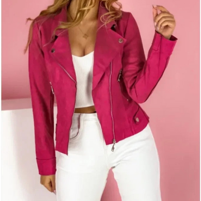 Stijlvolle Leren Dames Jas Met Asymmetrische Rits