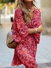 Zomerse Dames Boho Mini Jurk Met Lange Mouwen En Print