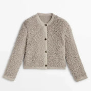 Gilet teddy pour femmes, chaud et doux avec boutons et poches