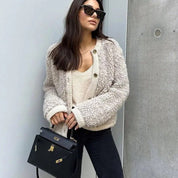 Gilet teddy pour femmes, chaud et doux avec boutons et poches