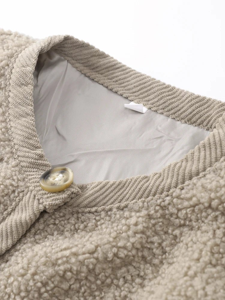 Gilet teddy pour femmes, chaud et doux avec boutons et poches