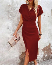 Kiyana Dress | V-Neck Bodycon Midi Dress with Front Split