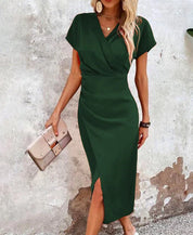 Kiyana Dress | V-Neck Bodycon Midi Dress with Front Split
