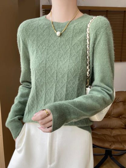 Zachte Dames Gebreide Trui met Lange Mouwen en Fijn Patroon