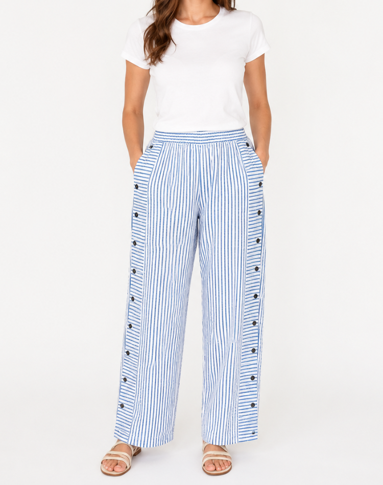 Summer Striped Pants for Women with Straight Legs