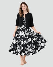 Ensemble deux pièces avec robe midi fleurie et veste courte