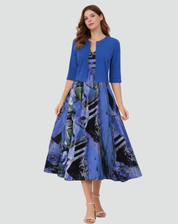 Ensemble deux pièces avec robe midi fleurie et veste courte