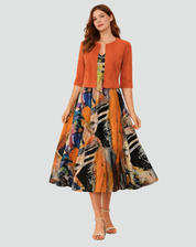 Ensemble deux pièces avec robe midi fleurie et veste courte