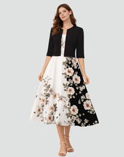 Ensemble deux pièces avec robe midi fleurie et veste courte