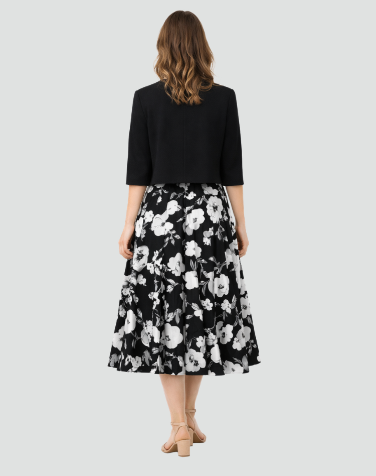 Ensemble deux pièces avec robe midi fleurie et veste courte