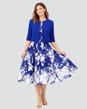 Ensemble deux pièces avec robe midi fleurie et veste courte