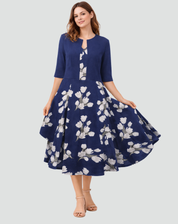 Ensemble deux pièces avec robe midi fleurie et veste courte