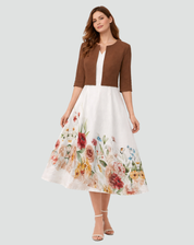 Ensemble deux pièces avec robe midi fleurie et veste courte