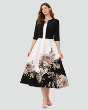Ensemble deux pièces avec robe midi fleurie et veste courte