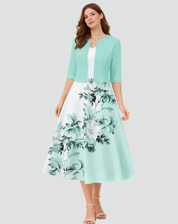Ensemble deux pièces avec robe midi fleurie et veste courte