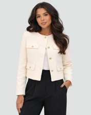 Short Blazer with Gold Buttons and Flap Pockets for Women