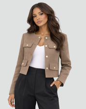 Short Blazer with Gold Buttons and Flap Pockets for Women