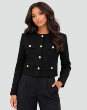 Short Blazer with Gold Buttons and Flap Pockets for Women