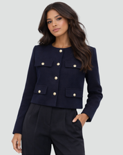 Short Blazer with Gold Buttons and Flap Pockets for Women