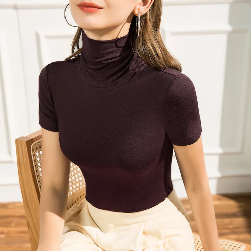 Aansluitende Dames Col Top met Korte Mouwen en Stretch