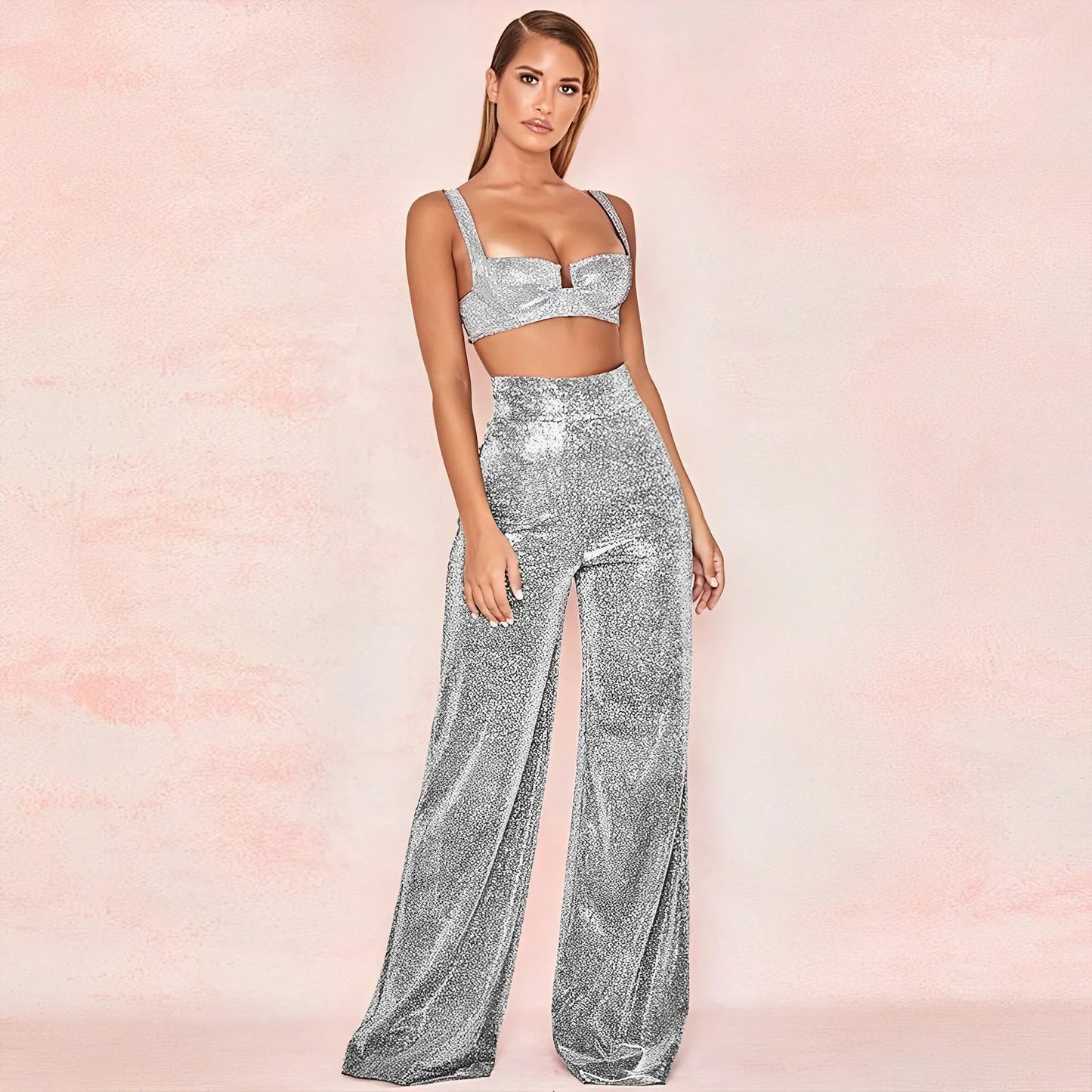 Glitter Hoge Taille Wijde Broek Voor Vrouwen