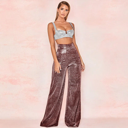 Glitter Hoge Taille Wijde Broek Voor Vrouwen