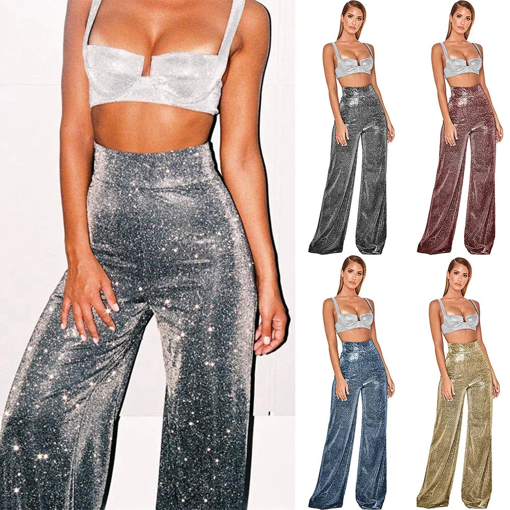Glitter Hoge Taille Wijde Broek Voor Vrouwen