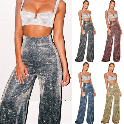 Glitter Hoge Taille Wijde Broek Voor Vrouwen