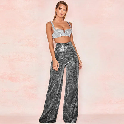 Glitter Hoge Taille Wijde Broek Voor Vrouwen