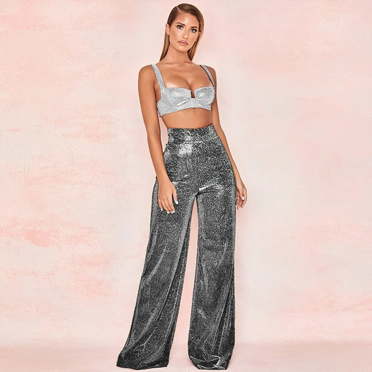 Glitter Hoge Taille Wijde Broek Voor Vrouwen