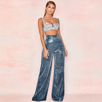 Glitter Hoge Taille Wijde Broek Voor Vrouwen