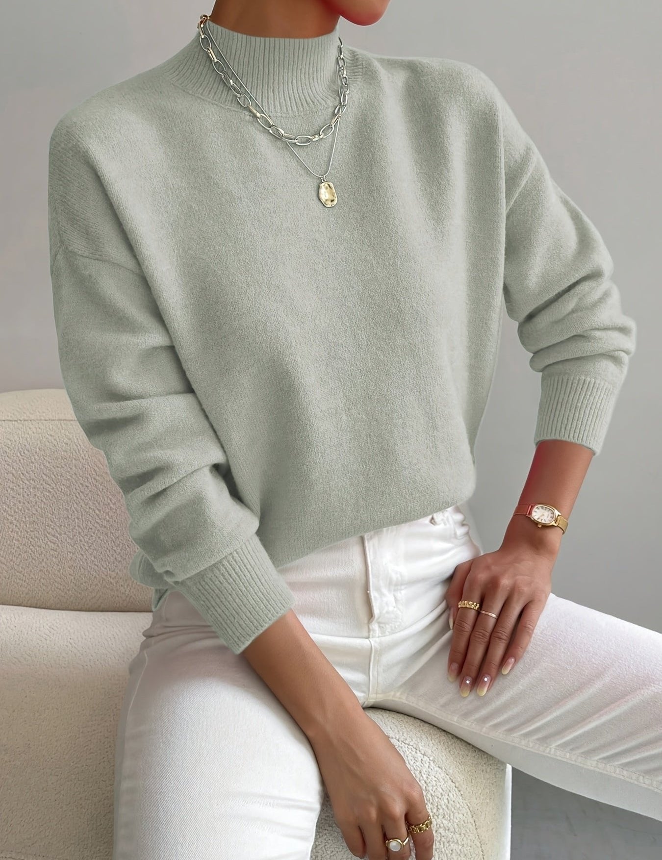 Layla | Women's Mock Turtleneck Relaxed-Fit Long Sleeve Sweater 0