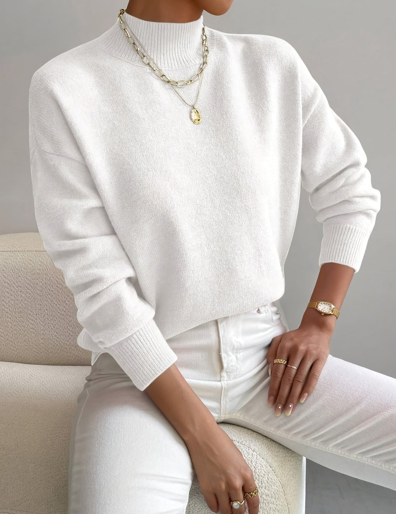 Layla | Women's Mock Turtleneck Relaxed-Fit Long Sleeve Sweater 1