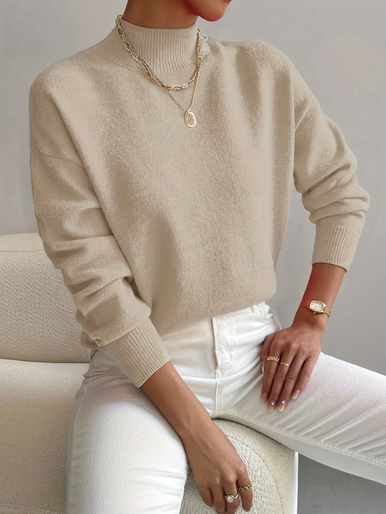 Layla | Women's Mock Turtleneck Relaxed-Fit Long Sleeve Sweater 4
