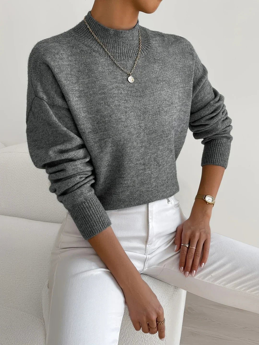Layla | Women's Mock Turtleneck Relaxed-Fit Long Sleeve Sweater 8