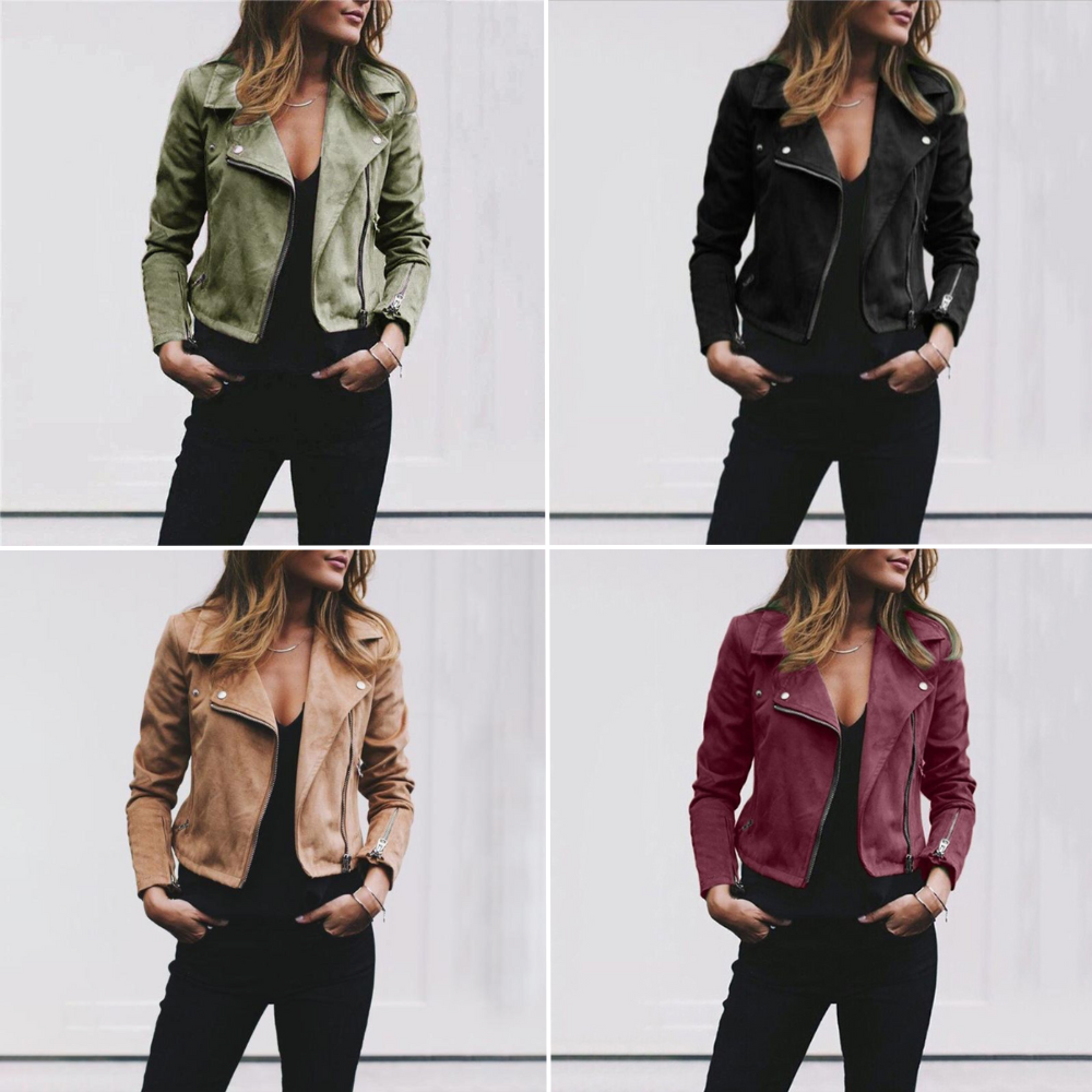Blouson motard femme effet suédé avec fermeture éclair