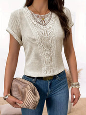 Crocheted Short Sleeve Top for Women in Boho Style