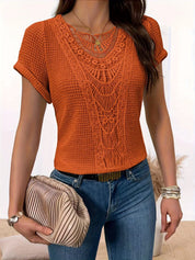 Crocheted Short Sleeve Top for Women in Boho Style