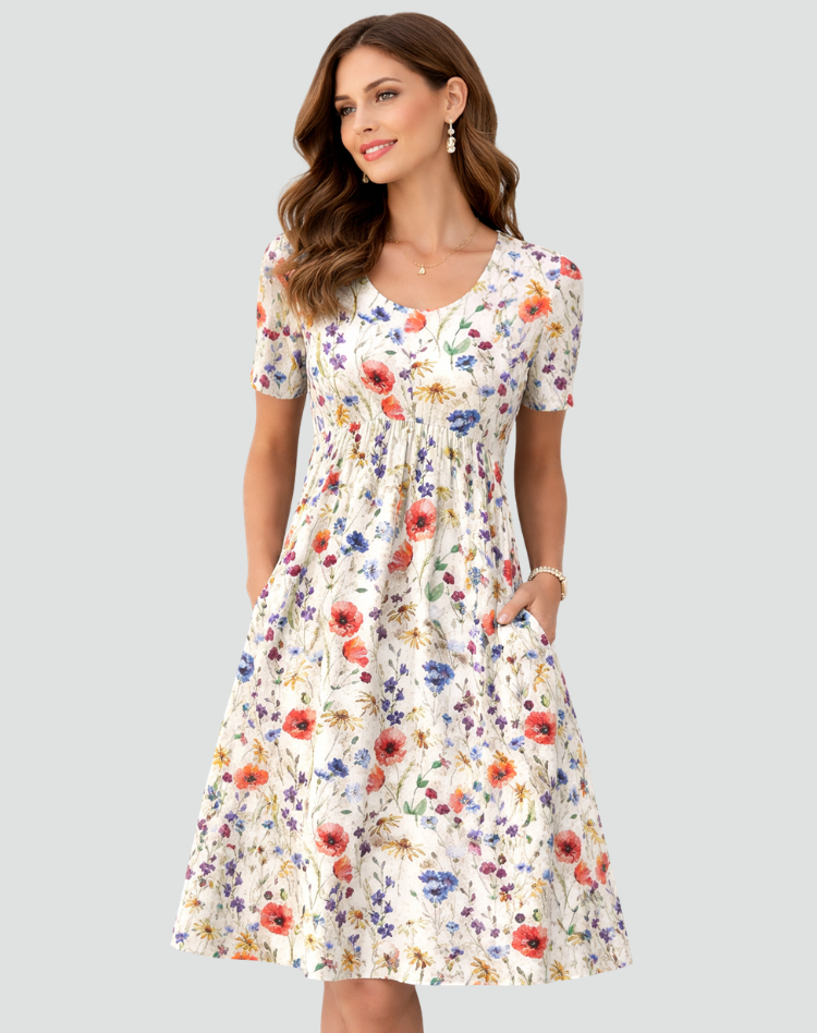 Robe midi d'été légère avec imprimé et poches pour femmes