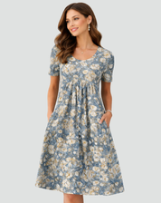 Robe midi d'été légère avec imprimé et poches pour femmes