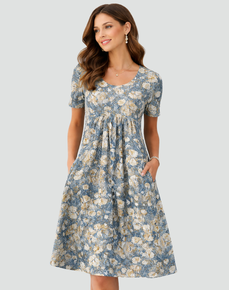 Robe midi d'été légère avec imprimé et poches pour femmes