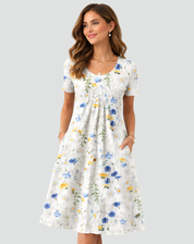 Robe midi d'été légère avec imprimé et poches pour femmes