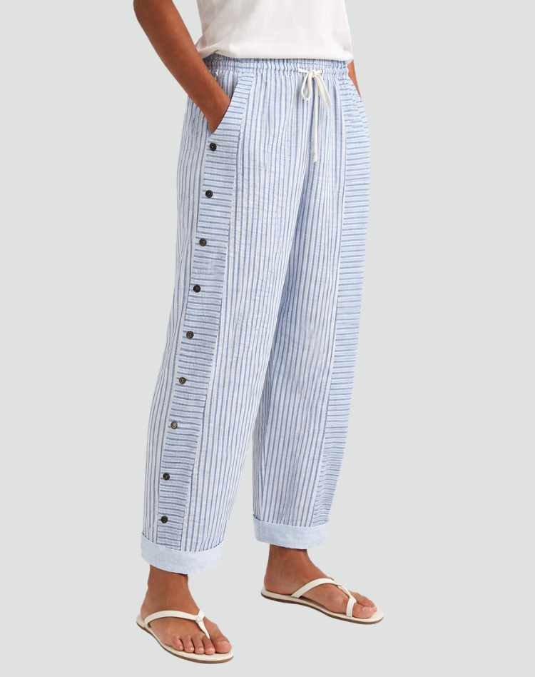 Summer Striped Pants for Women with Straight Legs