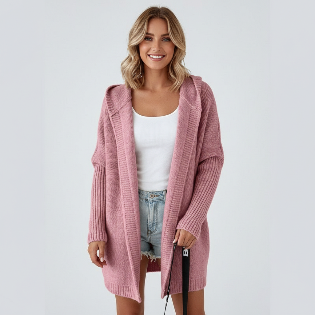 Zacht Gebreid Damesvest met Capuchon en Zakken