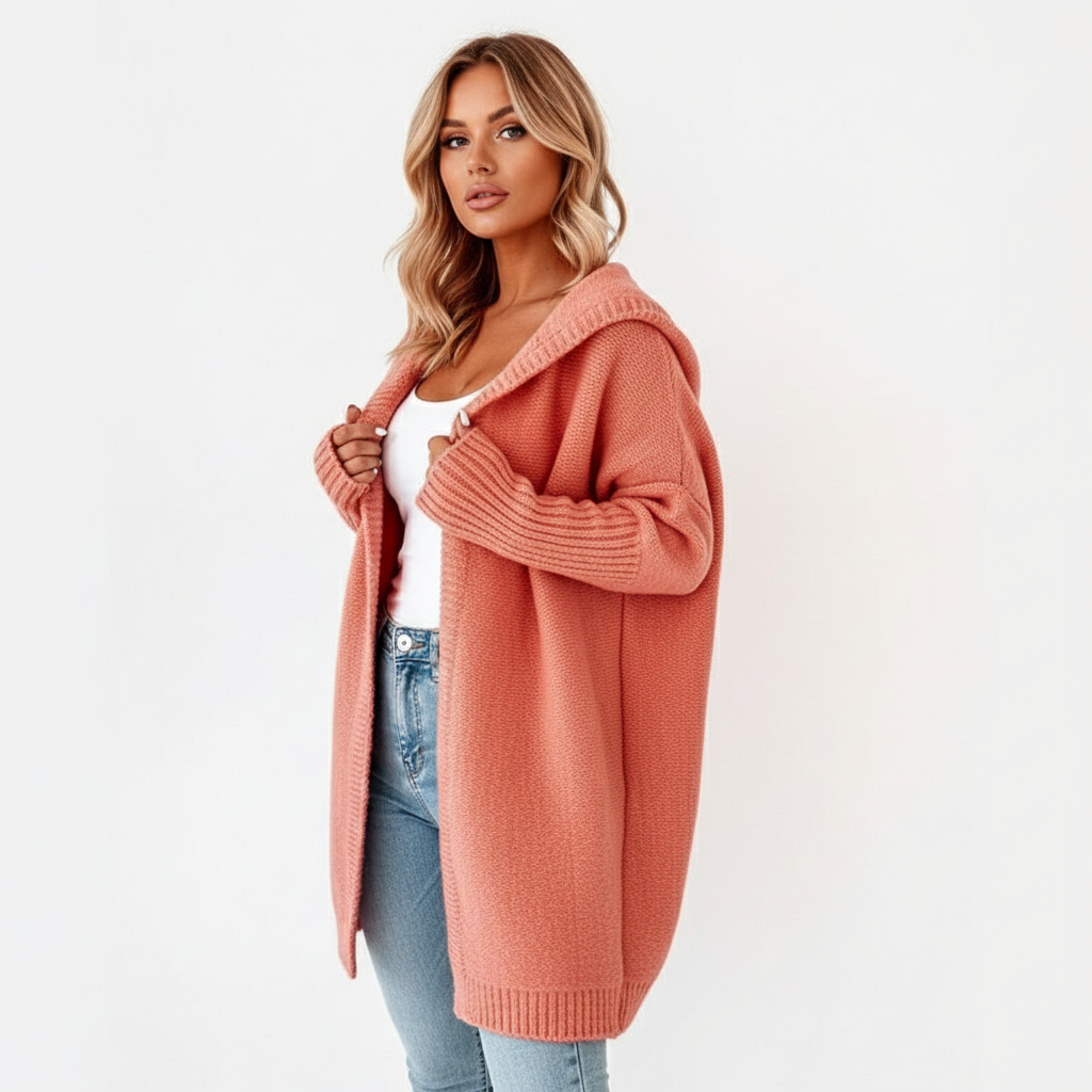 Zacht Gebreid Damesvest met Capuchon en Zakken