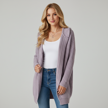 Zacht Gebreid Damesvest met Capuchon en Zakken